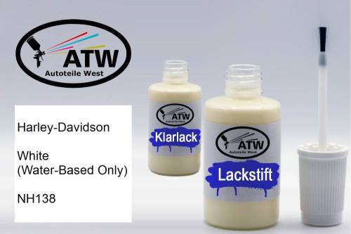 Harley-Davidson, White (Water-Based Only), NH138: 20ml Lackstift + 20ml Klarlack - Set, von ATW Autoteile West.